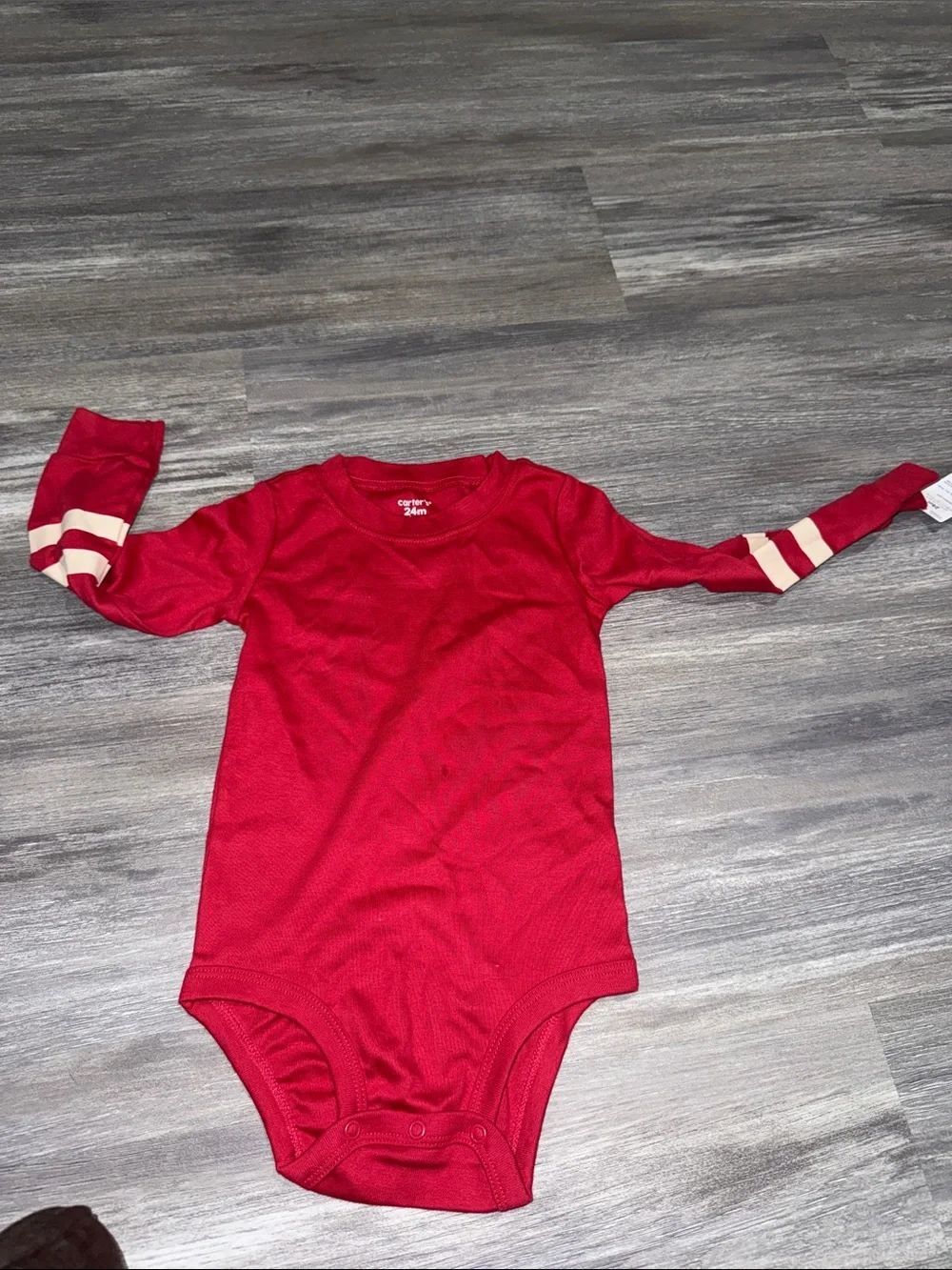 Carter's Red Long-Sleeve Baby Bodysuit with Cream Stripe Cuffs